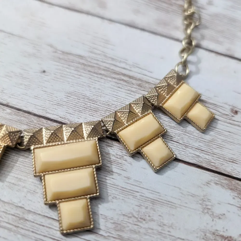 Vintage Statement Necklace Pale Yellow & Gold Tone Chunky